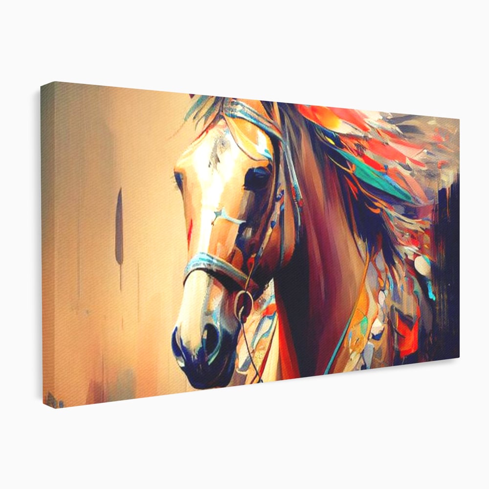 Tablou canvas cu tablou canvas cu cap de cal pictat, fara rama, pe sasiu de lemn